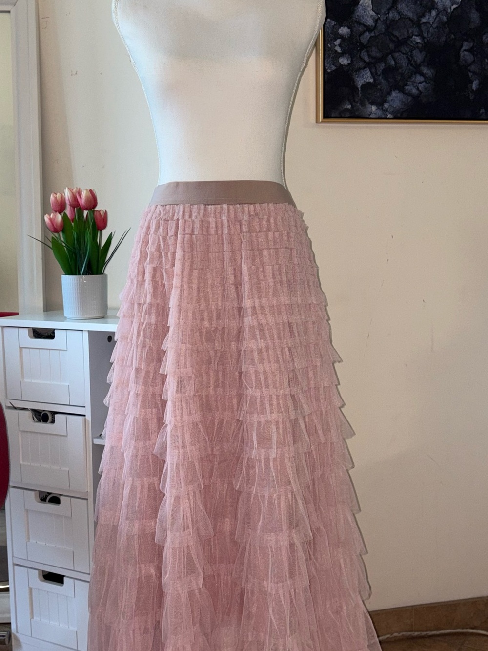 Studio West Dusty Pink Layered Tulle Maxi Skirt - Picture 2 of 3